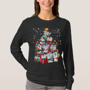 Cute Penguin Christmas Tree Lights Gift Decor Xmas T-Shirt