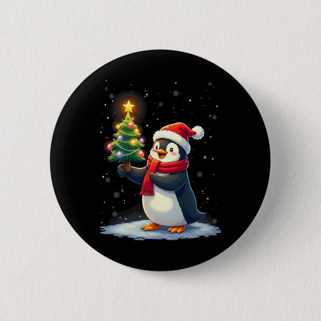 Cute Penguin Christmas Tree Pajama Girls Boys Funn 6 Cm Round Badge (Front)