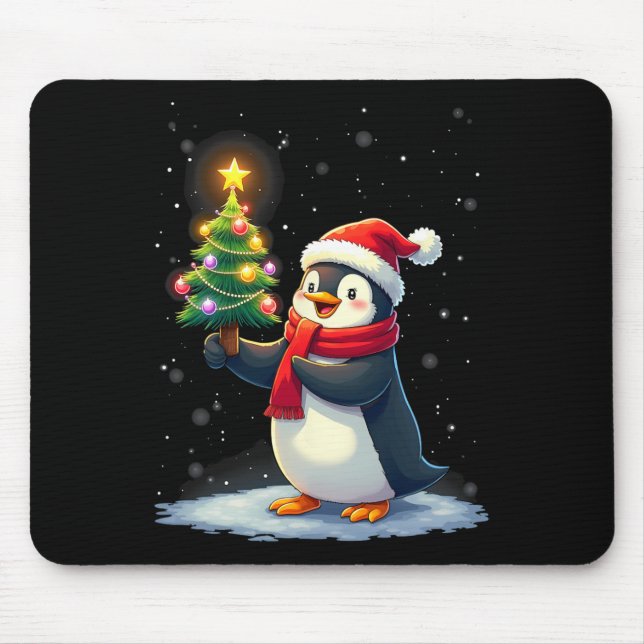 Cute Penguin Christmas Tree Pajama Girls Boys Funn Mouse Mat (Front)