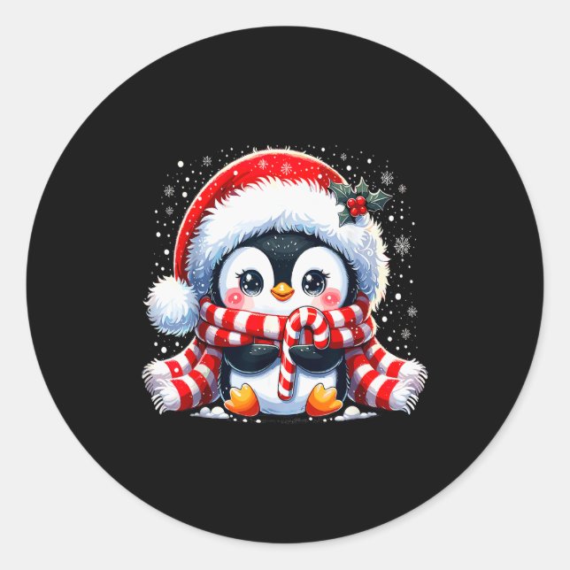 Cute Penguin Christmas Xmas  Classic Round Sticker (Front)
