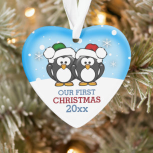 Cute Penguin Couple First Christmas Ornament