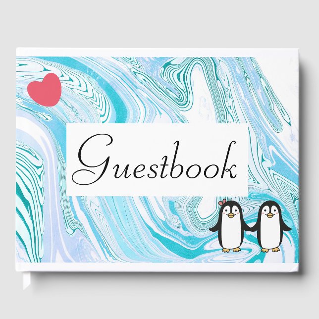 Cute Penguin Couple Guest Book (Front)