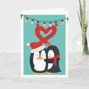 Cute Penguin Couple Personalised Christmas Holiday Card
