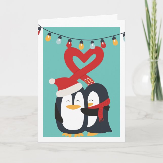 Cute Penguin Couple Personalised Christmas Holiday Card (Front)