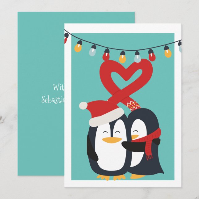 Cute Penguin Couple Personalised Christmas Holiday Card (Front/Back)