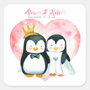 Cute Penguin Couple   Romantic Wedding  Square Sticker
