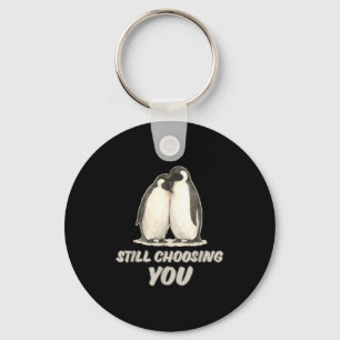 Cute penguin couple still choosing you art key ring