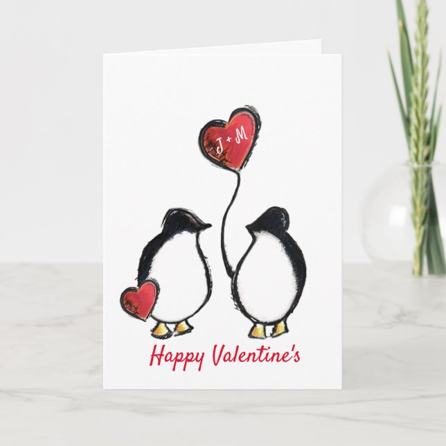 Cute penguin couple valentine's day card (Front)