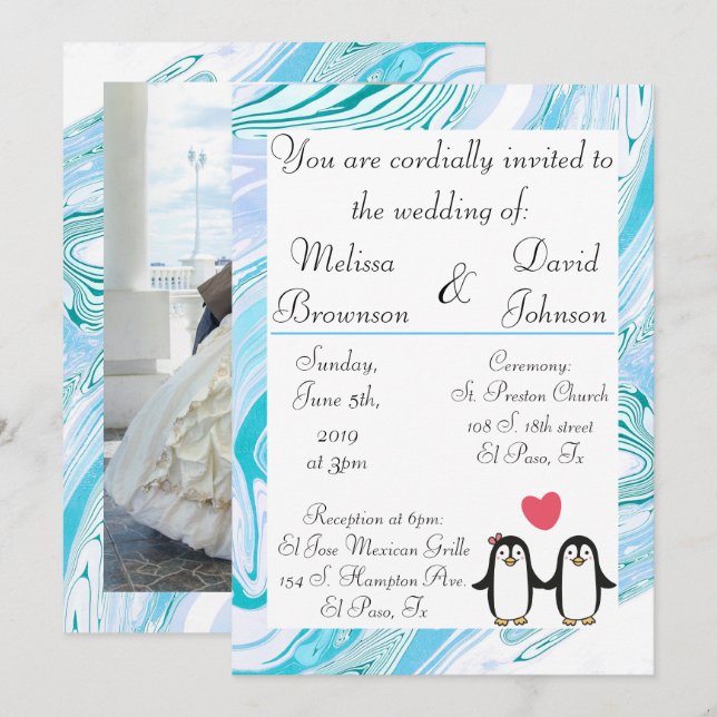 Cute Penguin Couple Wedding Invitation (Front/Back)