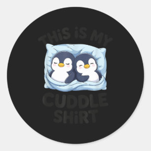 Cute Penguin Cuddle Cozy Sleep Matching Couple  Classic Round Sticker
