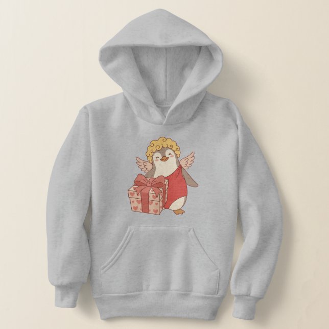 Cute Penguin Cupid Galentine Pullover Hoodie (Laydown)