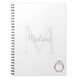 Cute Penguin Custom Name Initial  Notebook