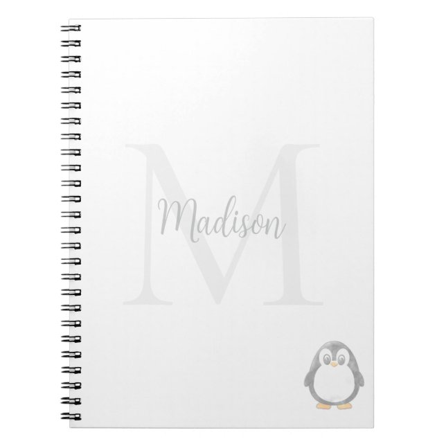 Cute Penguin Custom Name Initial  Notebook (Front)