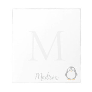 Cute Penguin Custom Name Initial Notepad