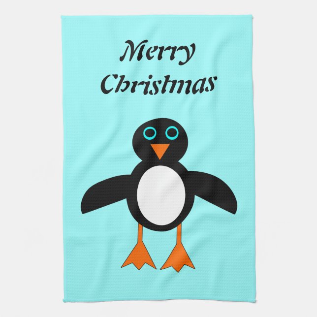 Cute Penguin Customisable Christmas Kitchen Tow Tea Towel (Vertical)