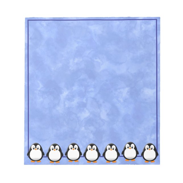 Cute Penguin Drawing Custom Blue Watercolor Notepad (Front)