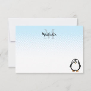 Cute Penguin Drawing Custom Monogram Card