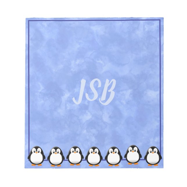 Cute Penguin Drawing Custom Watercolor Initials Notepad (Front)