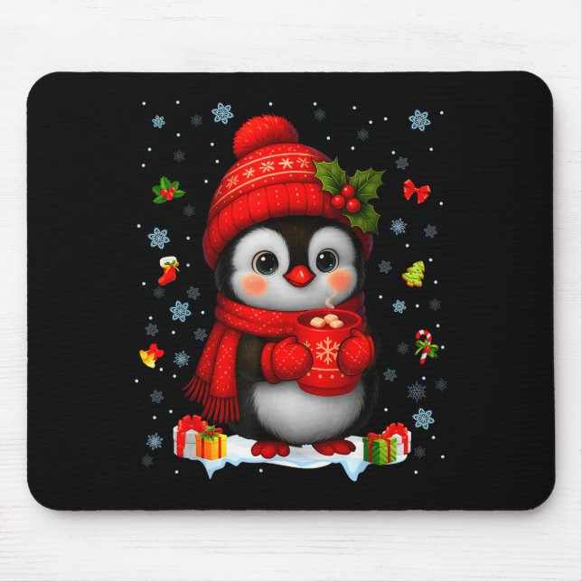Cute Penguin Drink Hot Cocoa Christmas Xmas Men Wo Mouse Mat (Front)