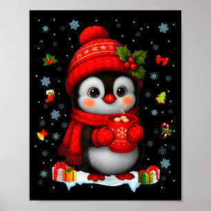 Cute Penguin Drink Hot Cocoa Christmas Xmas Men Wo Poster