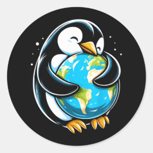 Cute Penguin Earth Day Funny Animal Earth Day Envi Classic Round Sticker