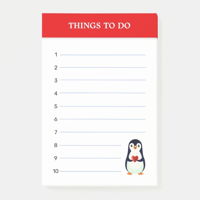 Cute Penguin & Editable Things To Do Notes (Front)