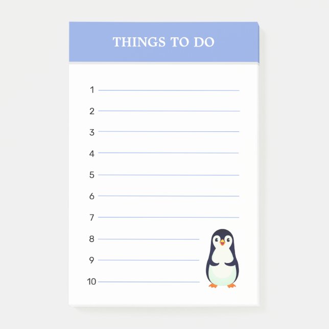 Cute Penguin & Editable Things To Do Notes (Front)