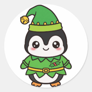 Cute Penguin Elf Christmas Classic Round Sticker