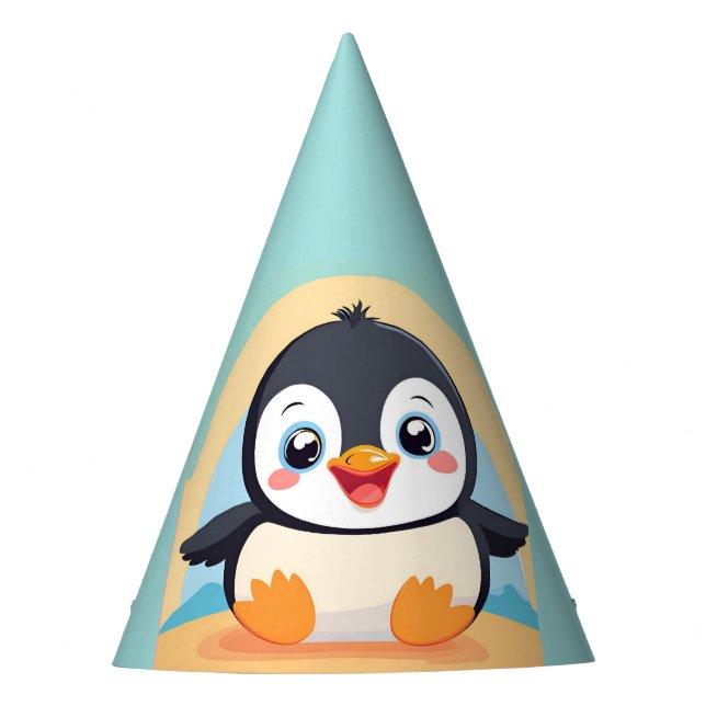 Cute Penguin Face safari zoo ice Birthday Party Party Hat (Front)