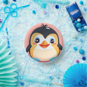 Cute Penguin Face safari zoo jungle Birthday Party Paper Plate