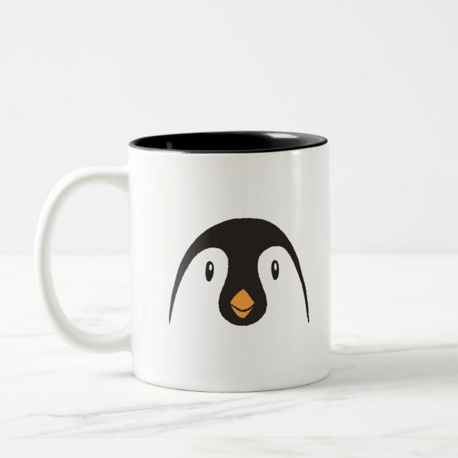 Cute Penguin Face Two-Tone Coffee Mug (Left)