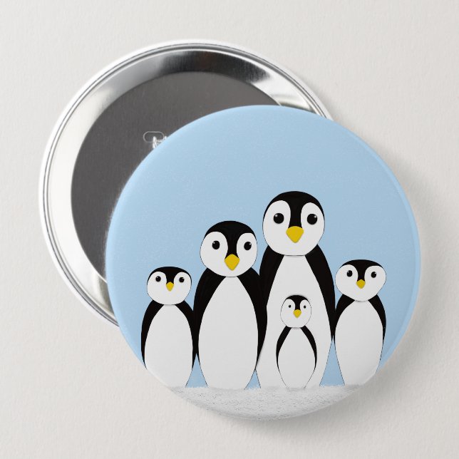 Cute Penguin Family 10 Cm Round Badge (Front & Back)