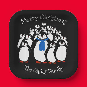 Cute Penguin Family Christmas Party Plates