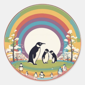 Cute Penguin Family Classic Round Sticker