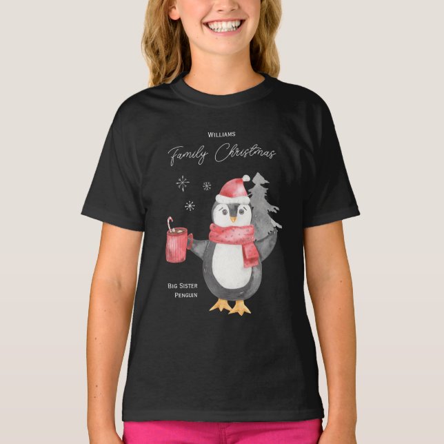 Cute Penguin Family Matching Christmas Sister T-Shirt (Front)
