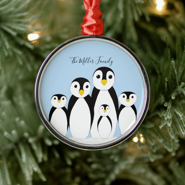 Cute Penguin Family Metal Tree Decoration (Tree)