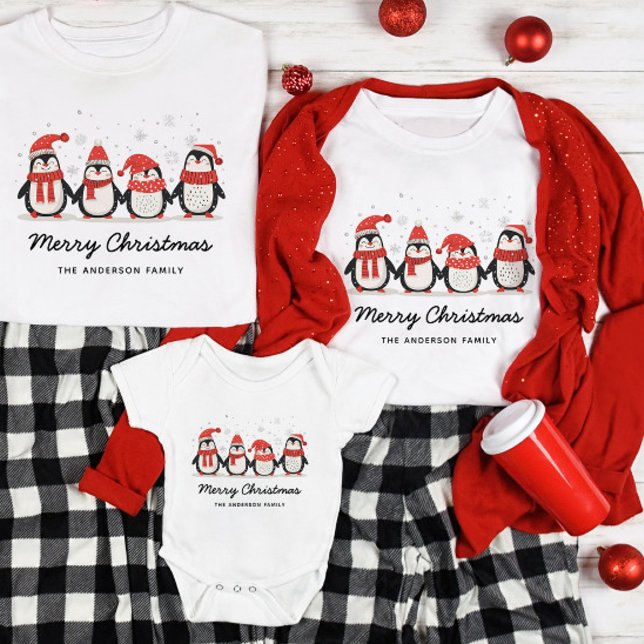 Cute Penguin Family Name Christmas T-Shirt (Creator Uploaded)