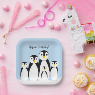 Cute Penguin Family Paper Plate