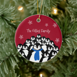 Cute Penguin Family Personalised Ceramic Tree Decoration