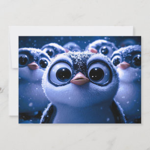 Cute Penguin Family Snowy Winter Night Holiday Card