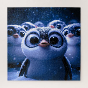 Cute Penguin Family Snowy Winter Night Jigsaw Puzzle