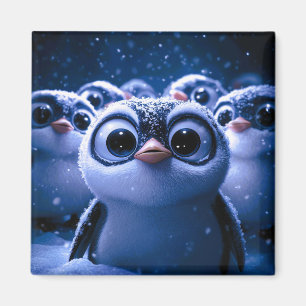 Cute Penguin Family Snowy Winter Night Magnet