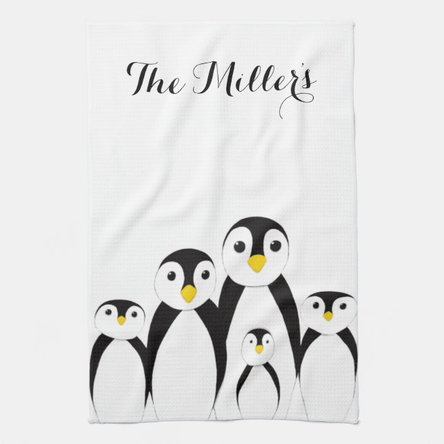 Cute Penguin Family Tea Towel (Vertical)