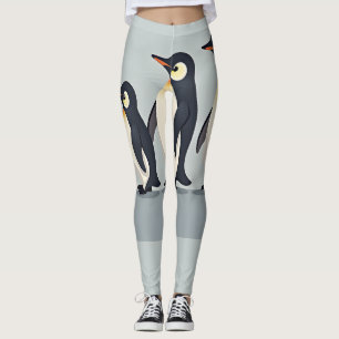 Cute Penguin Family Waddling Across a Grey Base Leggings