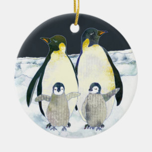 Cute Penguin Family Winter Christmas Ceramic Tree Decoration