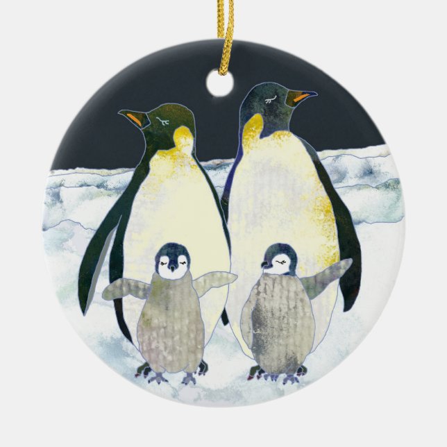 Cute Penguin Family Winter Christmas Ceramic Tree Decoration (Front)