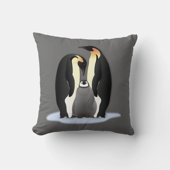 Cute Penguin Family Winter Pillow (Front)