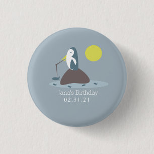 Cute Penguin Fishing Birthday Party 3 Cm Round Badge