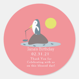 Cute Penguin Fishing Birthday Party Classic Round Sticker