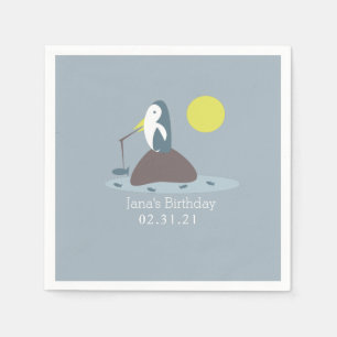 Cute Penguin Fishing Birthday Party Napkin